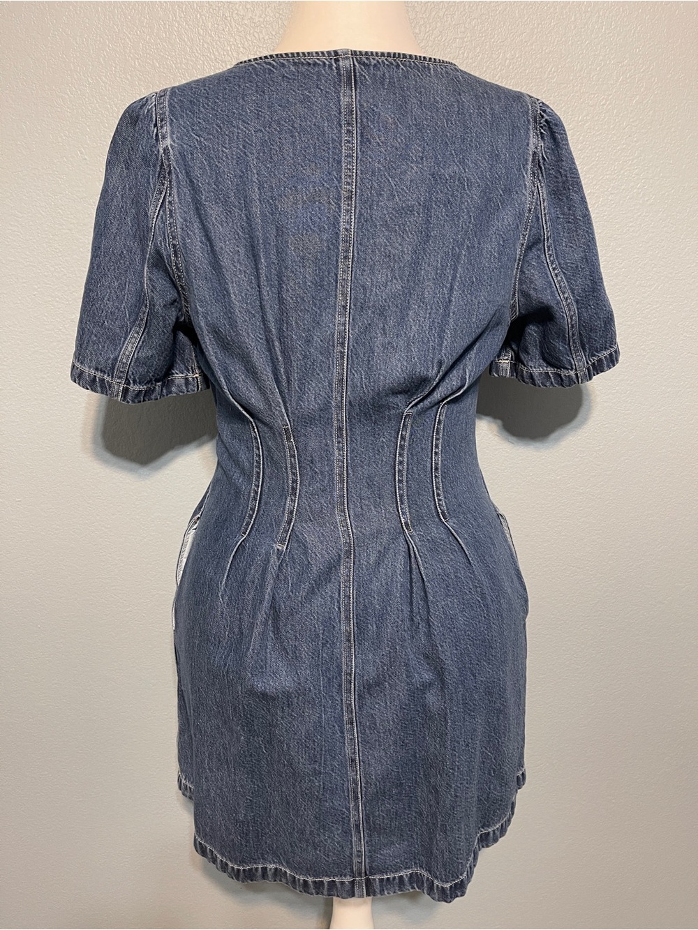 Madewell Denim Darted Mini Dress Zip Pockets Y2K Coastal Cowgirl Western Size 14 - Picture 3 of 9